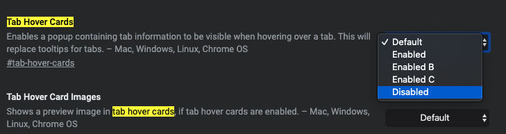 Chrome機能の設定変更画面-TabHoverCards-Disabled